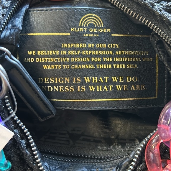 Kurt Geiger London Crochet Crossbody Bag Rainbow Coin Pouch Black Eagle NEW - Picture 11 of 13